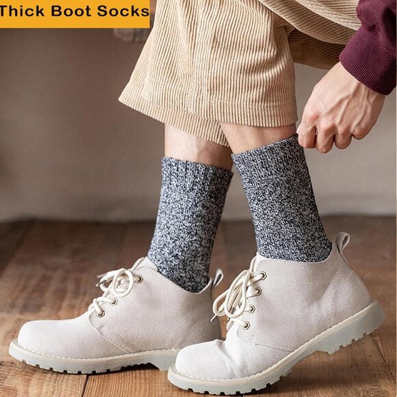 Grey Men's Warm Wool Socks  5 Pairs Thick Thermal Winter Hiking Boot Socks - Picture 3 of 5